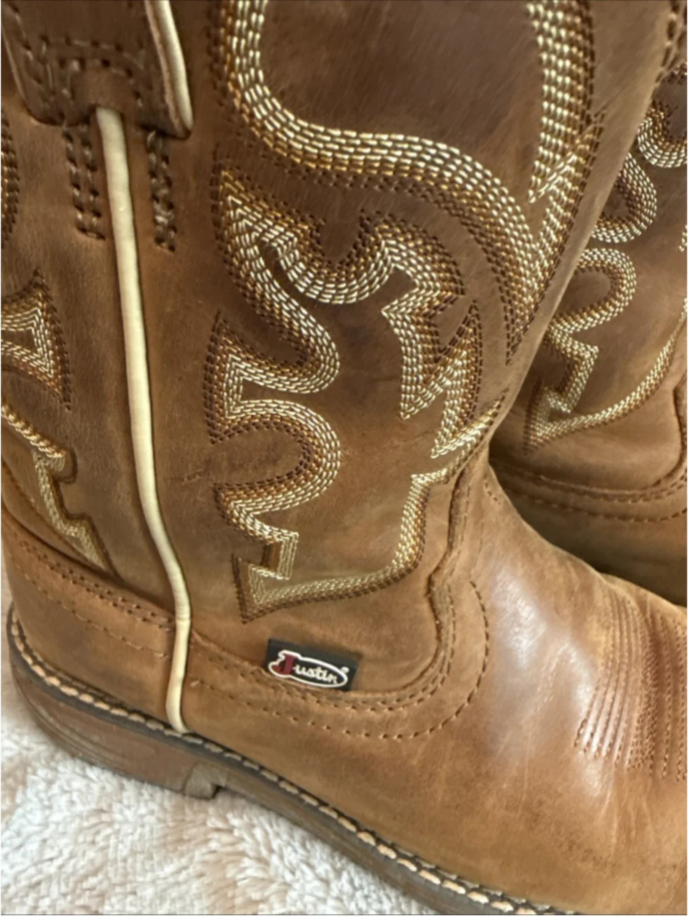 Justin Youth Cowboy Boots Square Toe Size 3.5 Camel Color Leather
